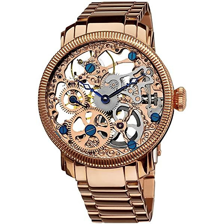 Akribos XXIV Automatic Skeleton Mechanical Men's Watch - See Through Dial with IP Case with A Skeletonized Dial on Luxury Bracelet - AK525