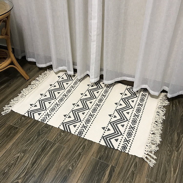 Thảm Trải Sàn Tua Rua Canvas Trang Trí Nordic