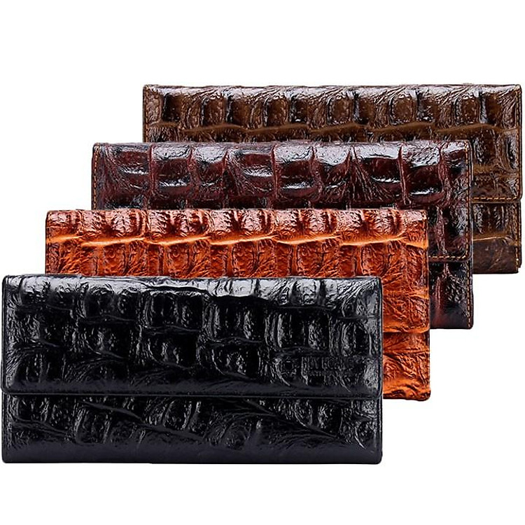Bóp nữ vân cá sấu Huy Hoàng vân lớn 3 gấp màu da, đen, nâu đất, nâu đỏ, vàng bò HC3151-52-53-54-55