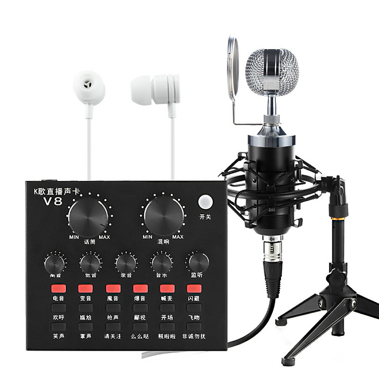 Bộ Mic + Sound Card Ngoài Karaoke BOLE V8
