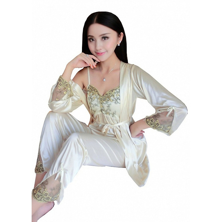 Bộ đồ ngủ mặc nhà mặc đi ngủ chất phi lụa mát và mềm da dành cho quý cô