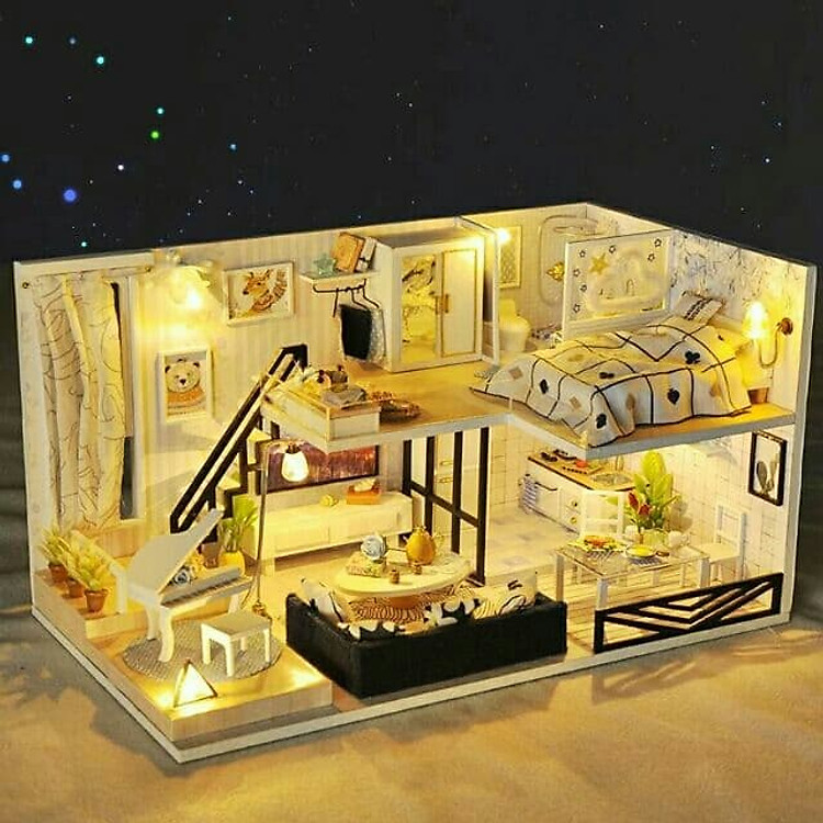 Mô Hình Lắp Ghép DIY - Biệt Thự Light ( Tặng Kèm Mica Che Bụi)