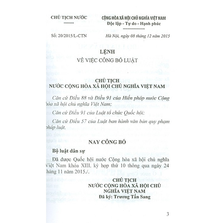 Bộ Luật Dân Sự Nước Cộng Hòa Xã Hội Chủ Nghĩa Việt Nam (Có Hiệu Lực Thi Hành Từ Ngày 01/01/2017) - Ảnh 2