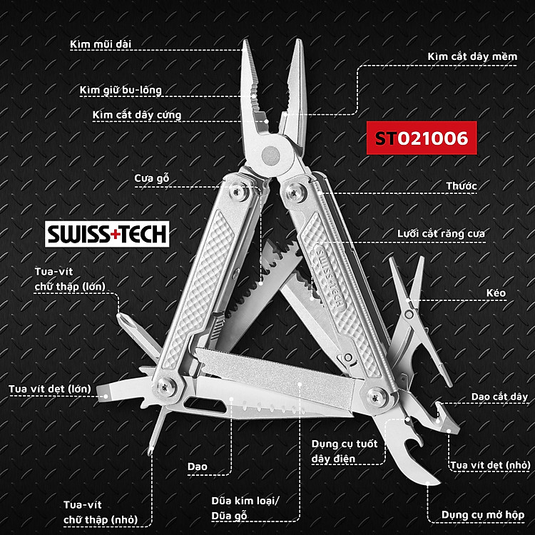 Bộ dụng cụ đa năng 17 trong 1 Swiss+Tech ST021006 , Kìm bỏ túi đa năng - Hàng chính hãng