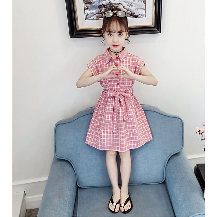 Đầm kẻ caro cho bé gái từ 3 đến 14 tuổi - DA26