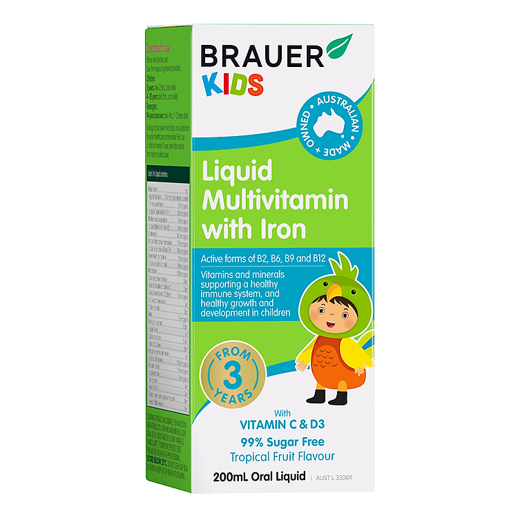 Brauer Kids Liquid Multivitamin with Iron 200ml Đảm bảo Tiết kiệm - Hình ảnh 3