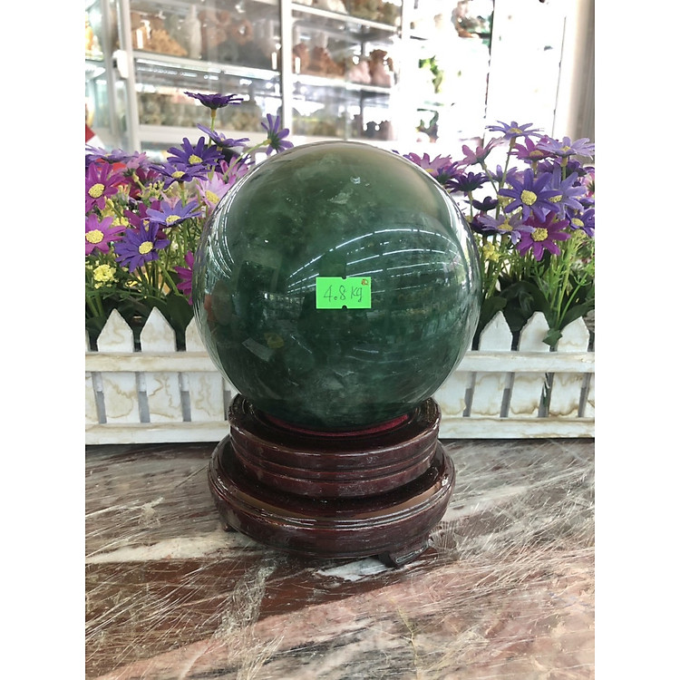 Quả cầu phong thủy đá thạch anh xanh - Đường kính 13,5cm và 14cm