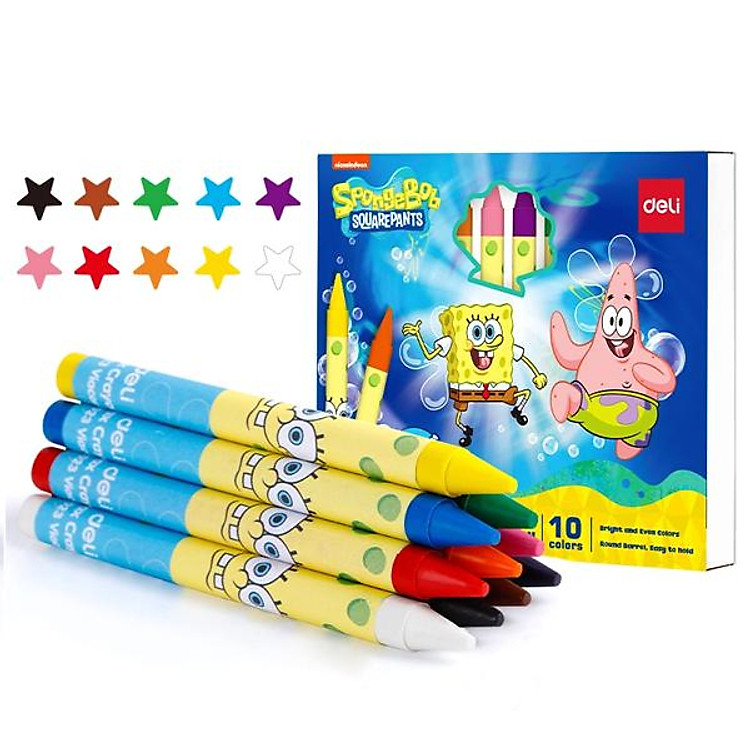 Bút Sáp Màu Hình Bọt Biển Spongebob Deli EC219-10 (10 chiếc)