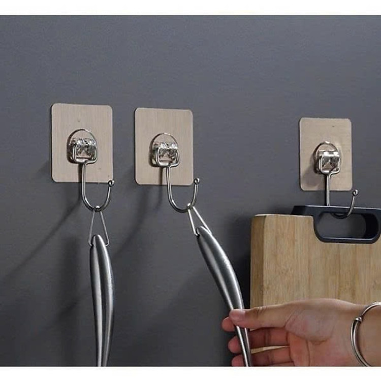 Set 10 chiếc Móc dán cường lực inox, móc dán tráng bạc siêu dính - Hàng chính hãng