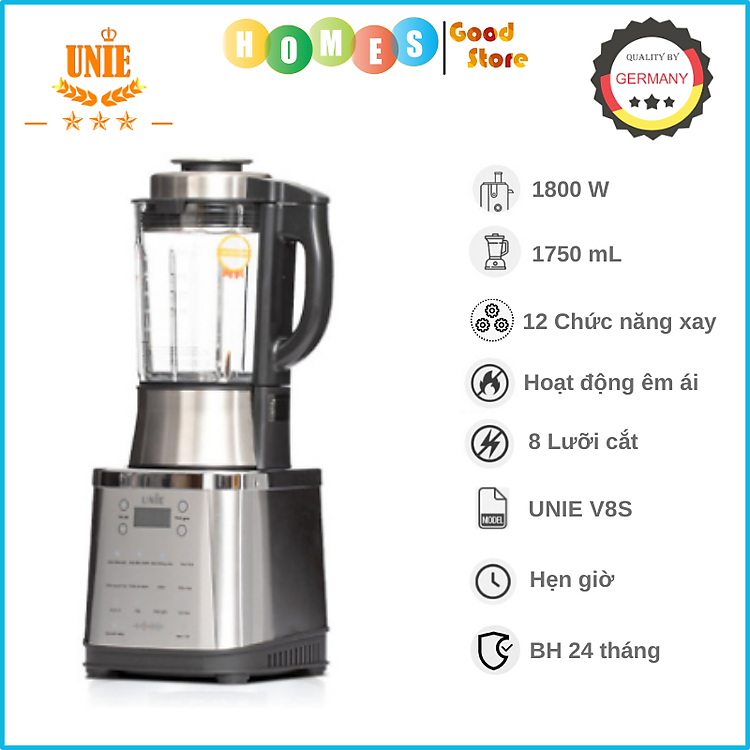 Máy Làm Sữa Hạt Xay Nấu Đa Năng UNIE V8S 12 Chế Độ Nấu Tiêu Chuẩn Đức Công Suất 1800W Dung Tích 1750 ML- Hàng Chính Hãng