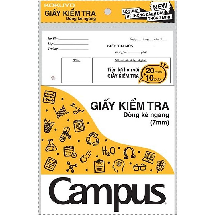 Combo 5 tập Giấy kiểm tra kẻ ngang Campus 20 tờ đôi 10 tờ đơn
