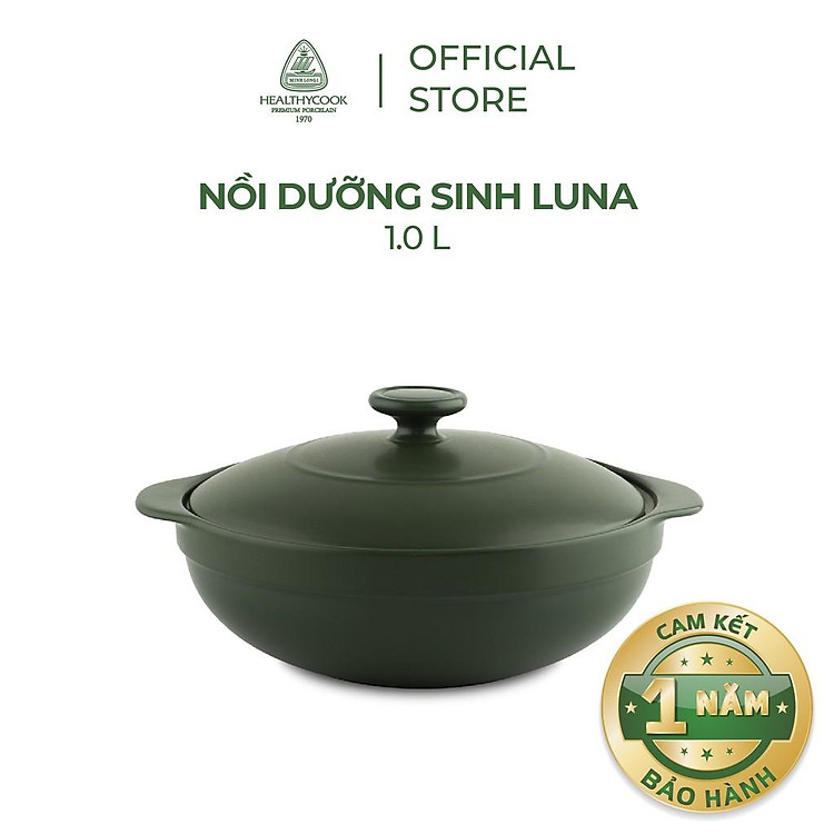 Nồi Sứ Dưỡng Sinh Minh Long Healthy Cook Luna 1.0 L - Dùng Cho Bếp Gas, Bếp Hồng Ngoại