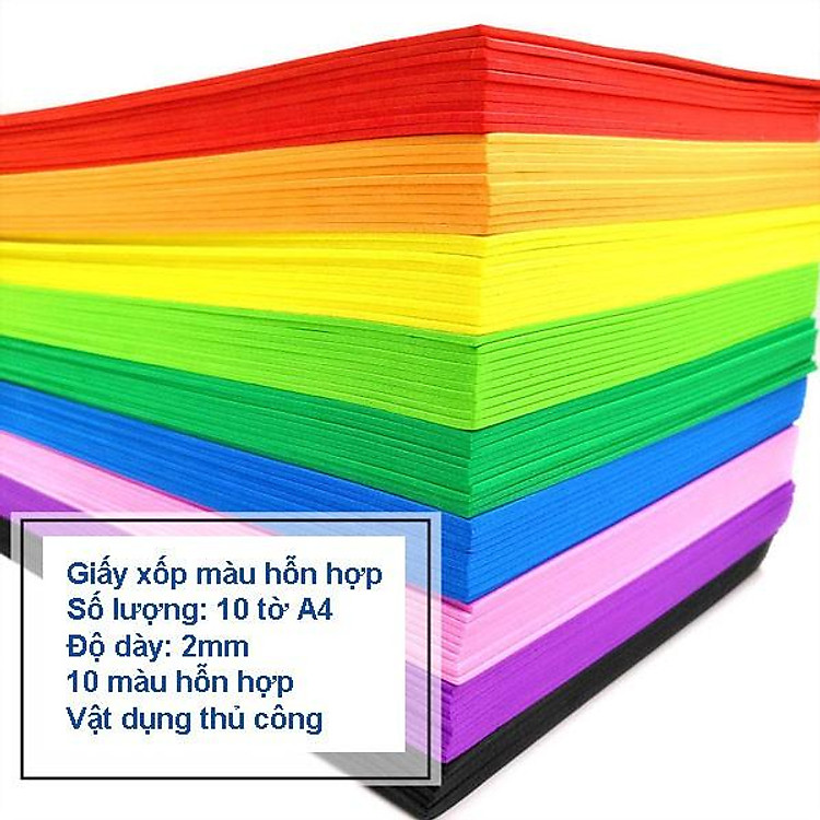 Giấy xốp màu A4 10 màu hỗn hợp, giấy thủ công bé tự làm origami