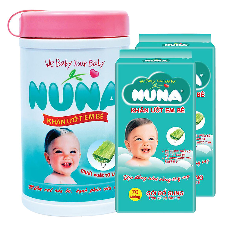 Khăn Ướt Em Bé Nuna Lốc 210 Tờ (01 Hộp 70 Tờ + 02 Gói Bổ Sung 70 Tờ)