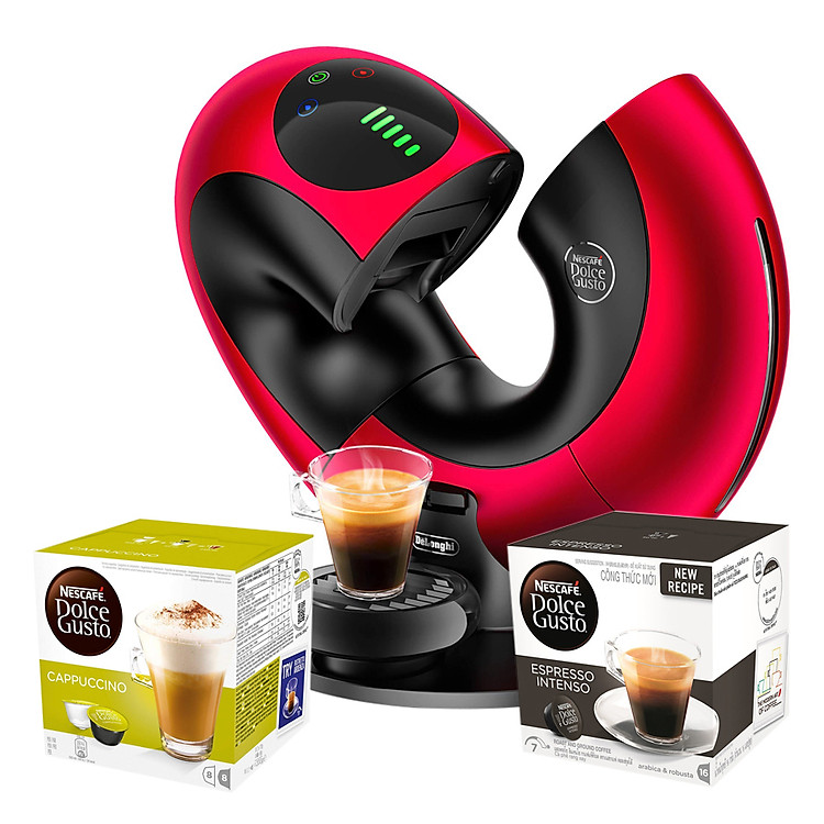 Combo 1 Máy Pha Cà Phê NESCAFÉ Dolce Gusto Eclipse Red + 2 Capsule (Cappuccino + Espresso) - Hàng chính hãng