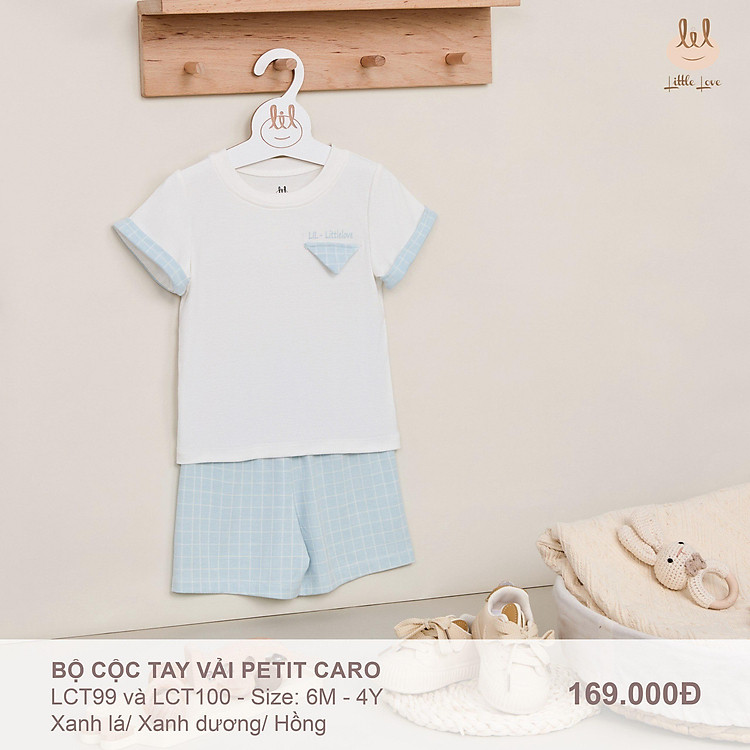 Bộ quần áo cộc tay pettit, caro dành cho bé LiL Little Love LCT99,100
