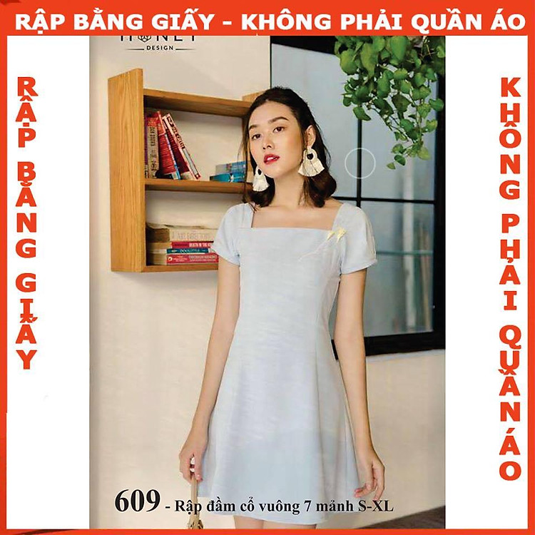 Rập giấy A0 đầm 7 mảnh cổ vuông mã 609 (2XL)