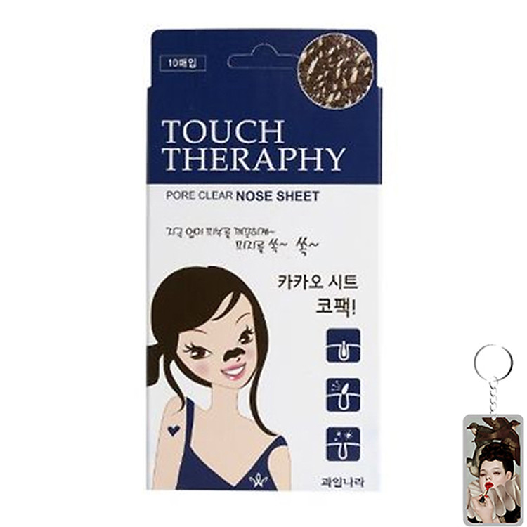 Hộp 10 miếng lột mụn mũi Touch Therapy Cacao pure Clear Nose pack tặng kèm móc khóa