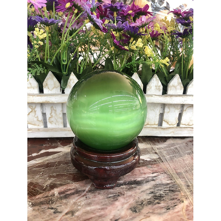 Quả cầu phong thủy đá mắt mèo xanh lá