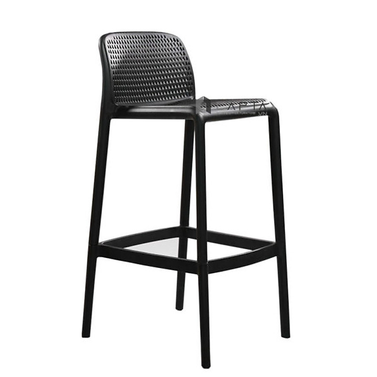 Ghế quầy bar nhựa đúc lưng thấp màu đen CB2157-S Nội thất Capta Ghế đảo bếp nhựa đúc màu đen lưng thấp có gác chân