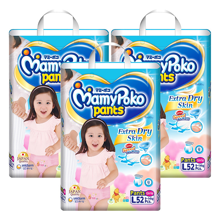 Combo 3 Gói Tã Quần Bé Gái Gói Siêu Lớn MamyPoko L52 (52 Miếng / Gói)