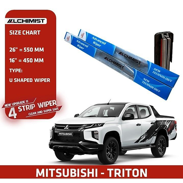Gạt Mưa Xe Ô tô Mitsubishi Loại Silicon 4 Lưỡi Cao Cấp, Thiết Kế Thông Minh, Gạt Êm Và Sạch Hơn