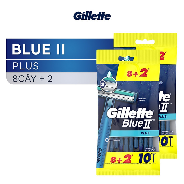 Dao Cạo Râu GILLETTE Blue II 2 Gói Bộ 8 Cây Tặng 2