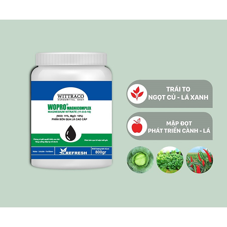 Phân Magie Nitrat WOPRO MAGNICOMPLEX 800gr chuyên cho rau màu và mập cành hoa kiểng