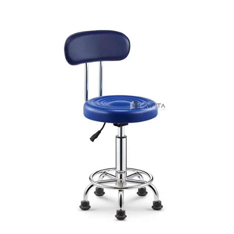 Ghế kỹ thuật viên có lưng tựa CB2256-2PS Ghế thao tác công nhân nhà máy nệm tròn bọc PVC chân ghế thép mạ chrome có bánh xe