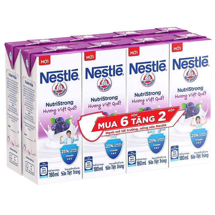 Lốc 6 hộp Sữa nước Nestlé Hương Việt Quất (6x180ml) tặng kèm 2 hộp cùng loại