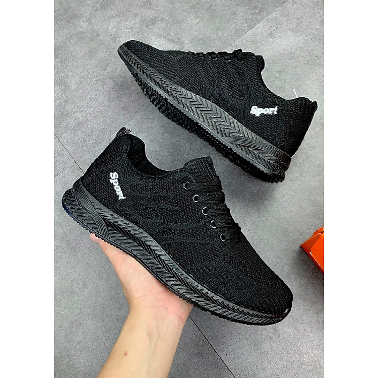 Giày Thể Thao Nam Màu Đen, Sneaker Nam Màu Đen, Đế Êm, Nhẹ Thoáng Khí S355