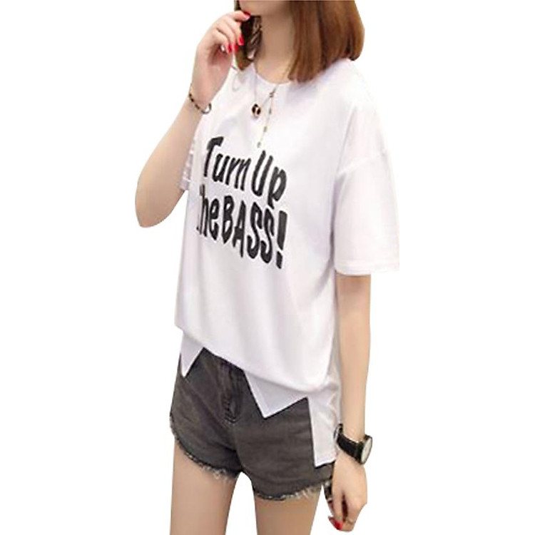 Áo thun nữ turn up the bass màu trắng d478 thương hiệu T&d