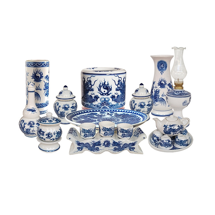 Bộ đồ thờ sứ Bát Tràng men trắng (TR12)