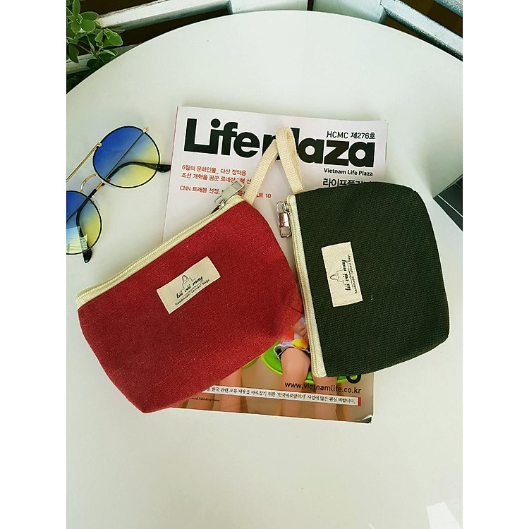 Ví đựng bút, ví trang điểm_ combo 2 cái - đỏ rêu