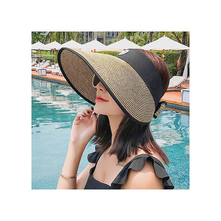 Mũ Cói Nửa Đầu Vành Rộng Chống Nắng, Đi Biển, Đi Dạo Cho Phái Đẹp - Tặng 1 cột tóc quả bơ n-