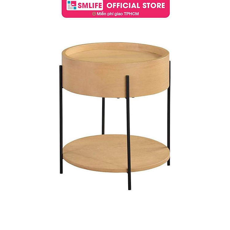 Bàn sofa tròn 2 tầng gỗ sồi sang trọng SMLIFE Claris 2C | D50,8 x R50,8 x C55,3cm | gỗ Cao Su và Veneer Sồi