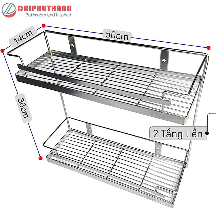 Kệ Bếp Kệ Gia Vị Inox Treo Tường KI-GV02 - 2 mẫu 1 tầng hoặc 2 tầng, dài 50cm