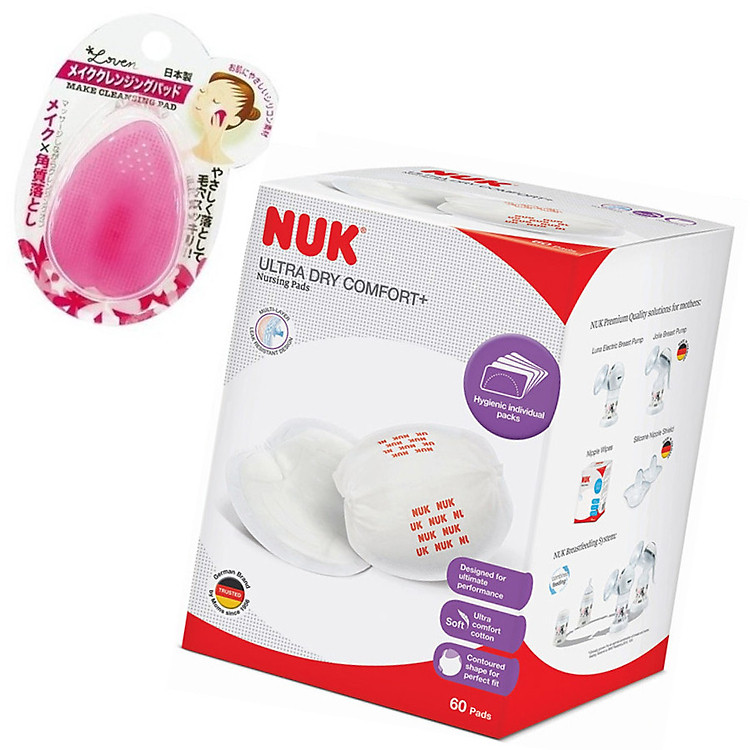 Hộp 60 miếng lót thấm sữa mẹ Nuk tặng matxa rửa mặt silicone