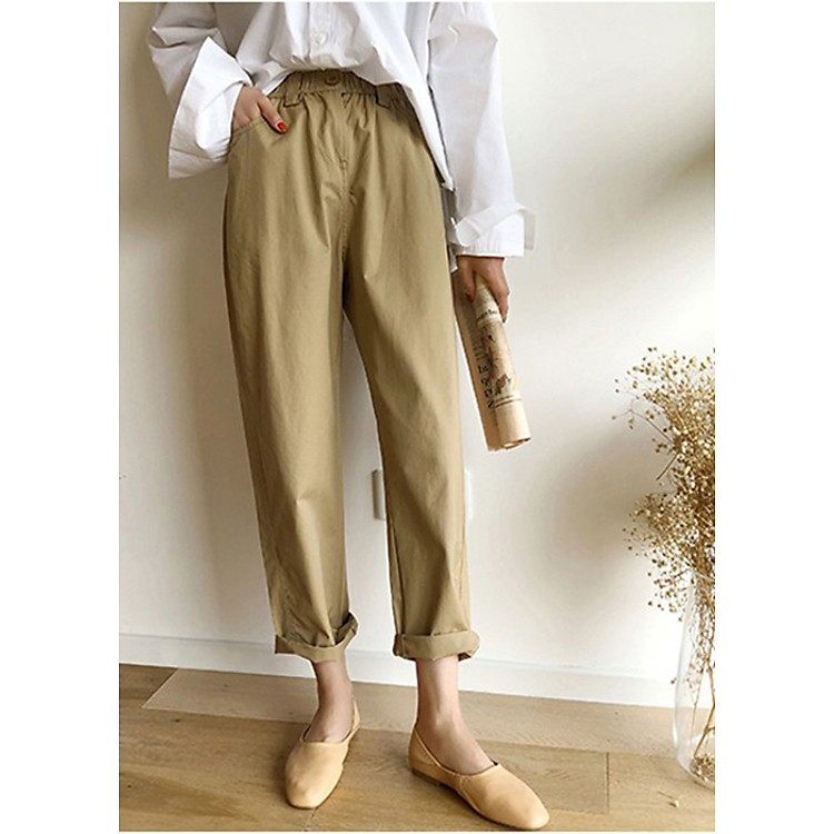 Quần baggy kaki cài cúc - cá tính cho nữ