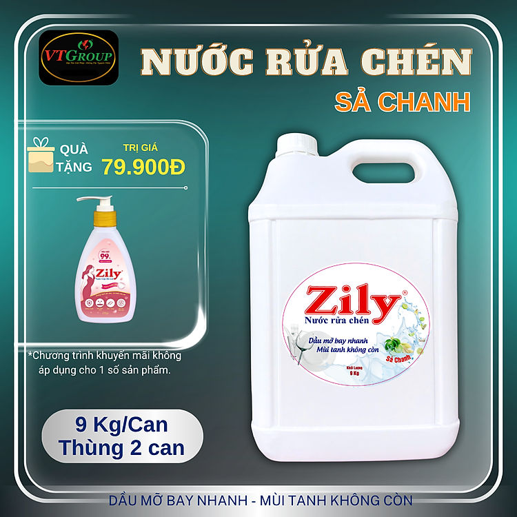 Nước Rửa Chén Zily Can 9Kg - Tặng 1 Nước giặt đồ lót Zily 200gr