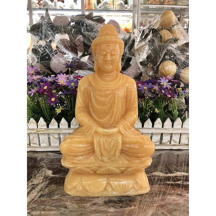 Tượng Phật Thích Ca Mâu Ni ngồi đài sen đá ngọc hoàng long - Cao 30 cm