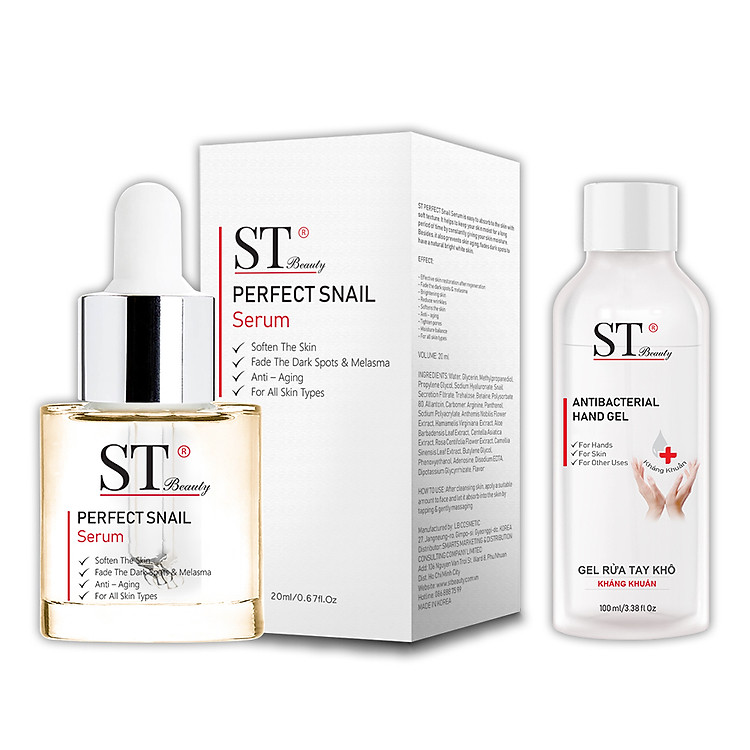 ST Beauty - Tinh Chất Serum Ốc Sên Phục hồi & Tái Tạo Da – Giảm Ngừa Mụn – Chống Lão Hóa – Se Khít Lỗ Chân Lông – ST Beauty PERFECT Snail Serum – Made in Korea - Tặng 1 Gel Rửa Tay Khô 100ml - Sạch Khuẩn