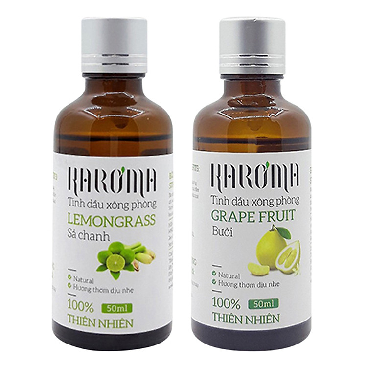 Combo Tinh Dầu Xông Phòng Sả Chanh Karoma (50ml) + Tinh Dầu Bưởi Karoma (50ml)