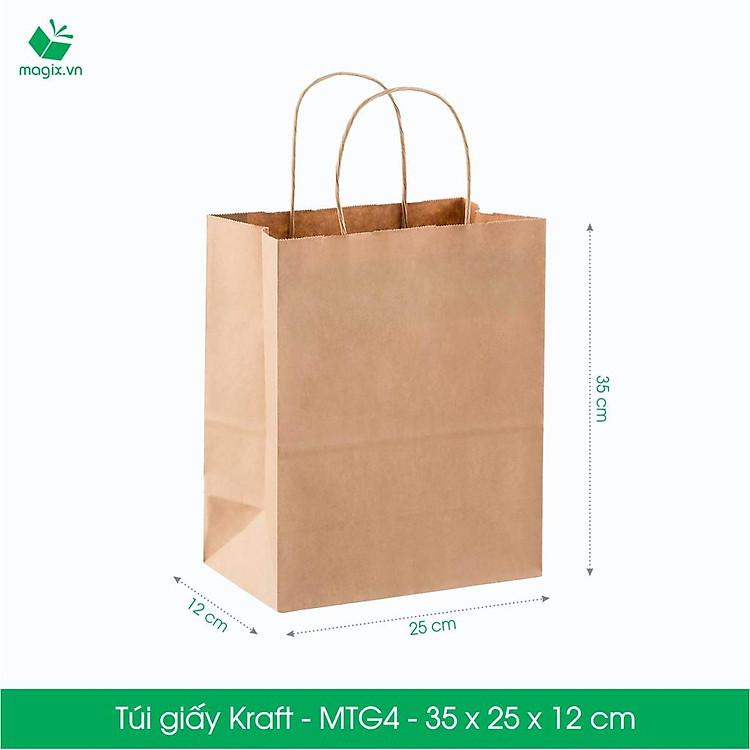 Túi Giấy Kraft Nhật (25 chiếc) - Nâu 35x25x12 cm - Ảnh 3