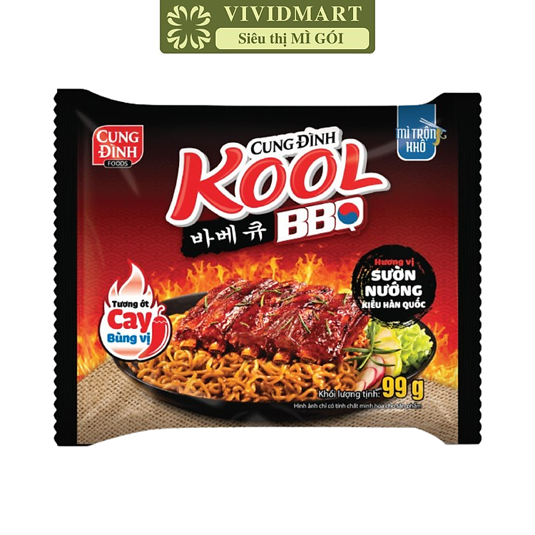 AFOTECH - Mì trộn Cung Đình Kool BBQ gói Sườn nướng kiểu Hàn Quốc, Mì trộn BBQ Cung Đình Kool (99g/gói)