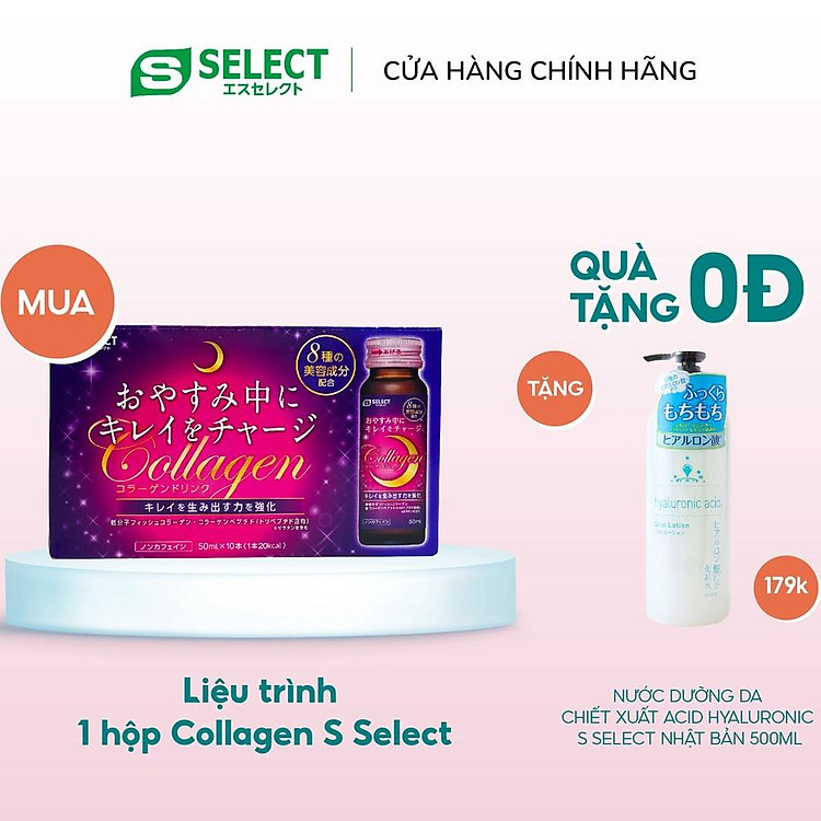 Nước uống làm đẹp da S Select Collagen Drink Nhật Bản (10 lọ ) + Tặng Nước Dưỡng Da Chiết Xuất Acid Hyaluronic S Select