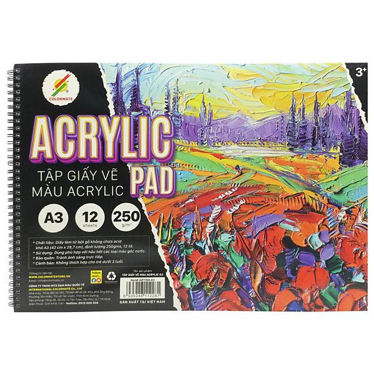 Tập Vẽ Acrylic A3 250gsm Colormate ARTISH-A3 (12 tờ)