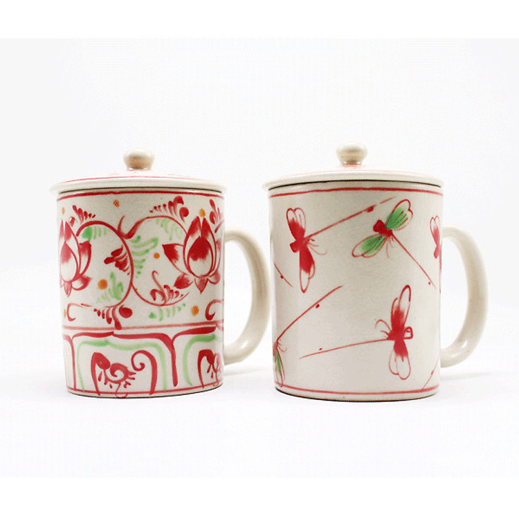 Combo 2 ly thẳng có nắp họa tiết vẽ chuồn - sen MNV-LS003-3