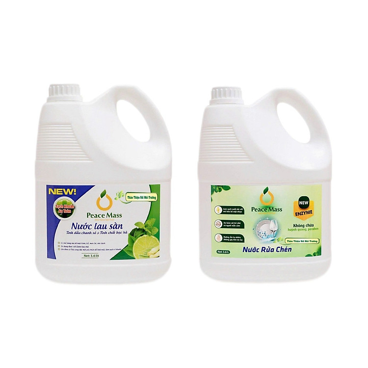 Combo Sản Phẩm Peace Mass Nước Lau Sàn TD Chanh Sả - Bạc Hà 3.6 l + Nước Rửa Chén 3.6 l