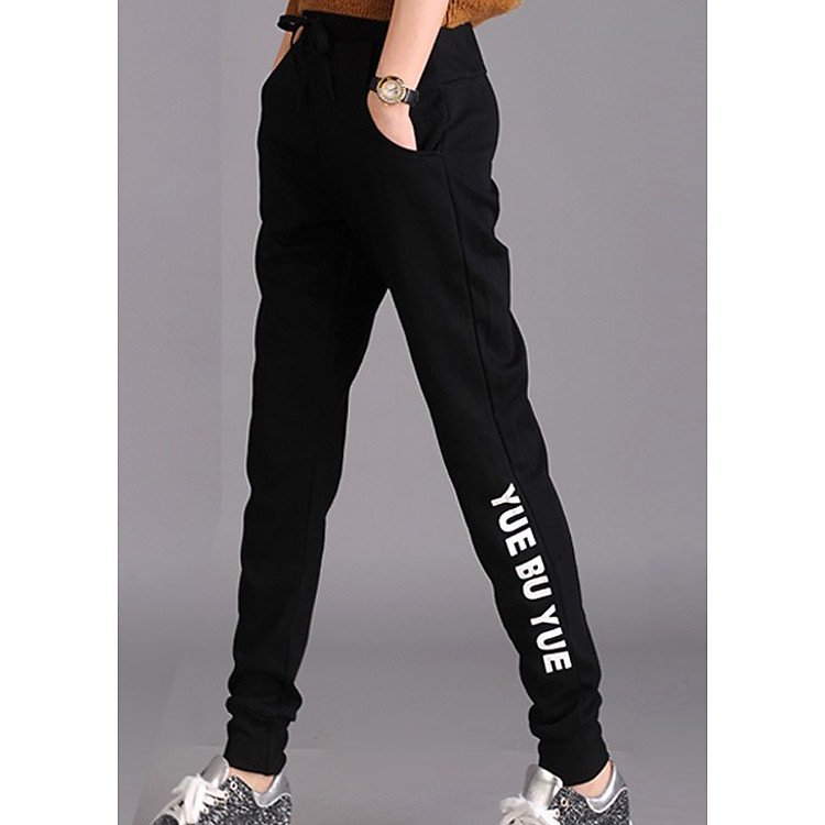 Quần nữ thun giãn 4 chiều siêu xịn có hàng chữ 1 bên cá tính-180